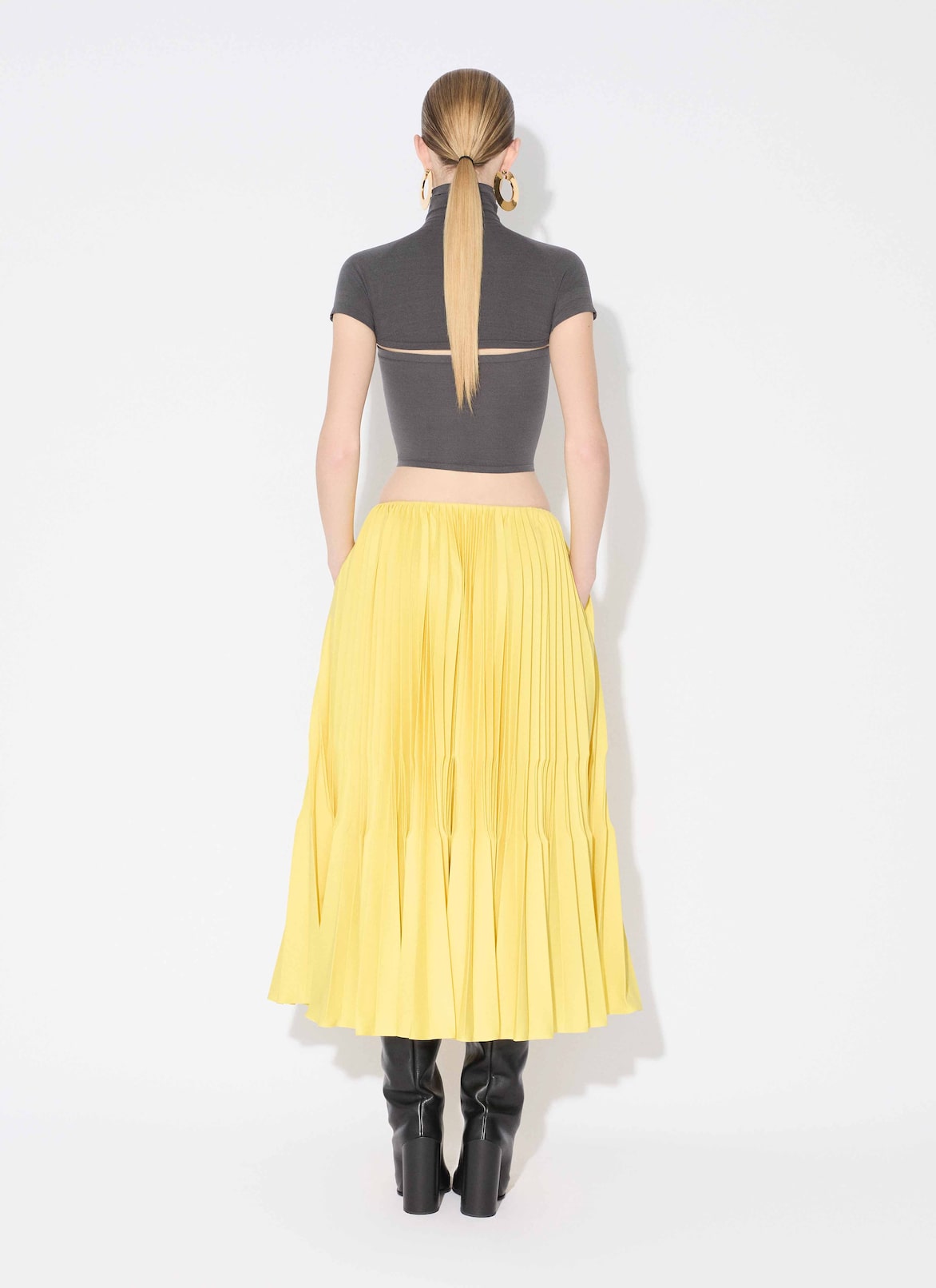 WOOL GABARDINE PLEATED SKIRT ALAÏA BRIGHT YELLOW WOOL GABARDINE PLEATED SKIRT